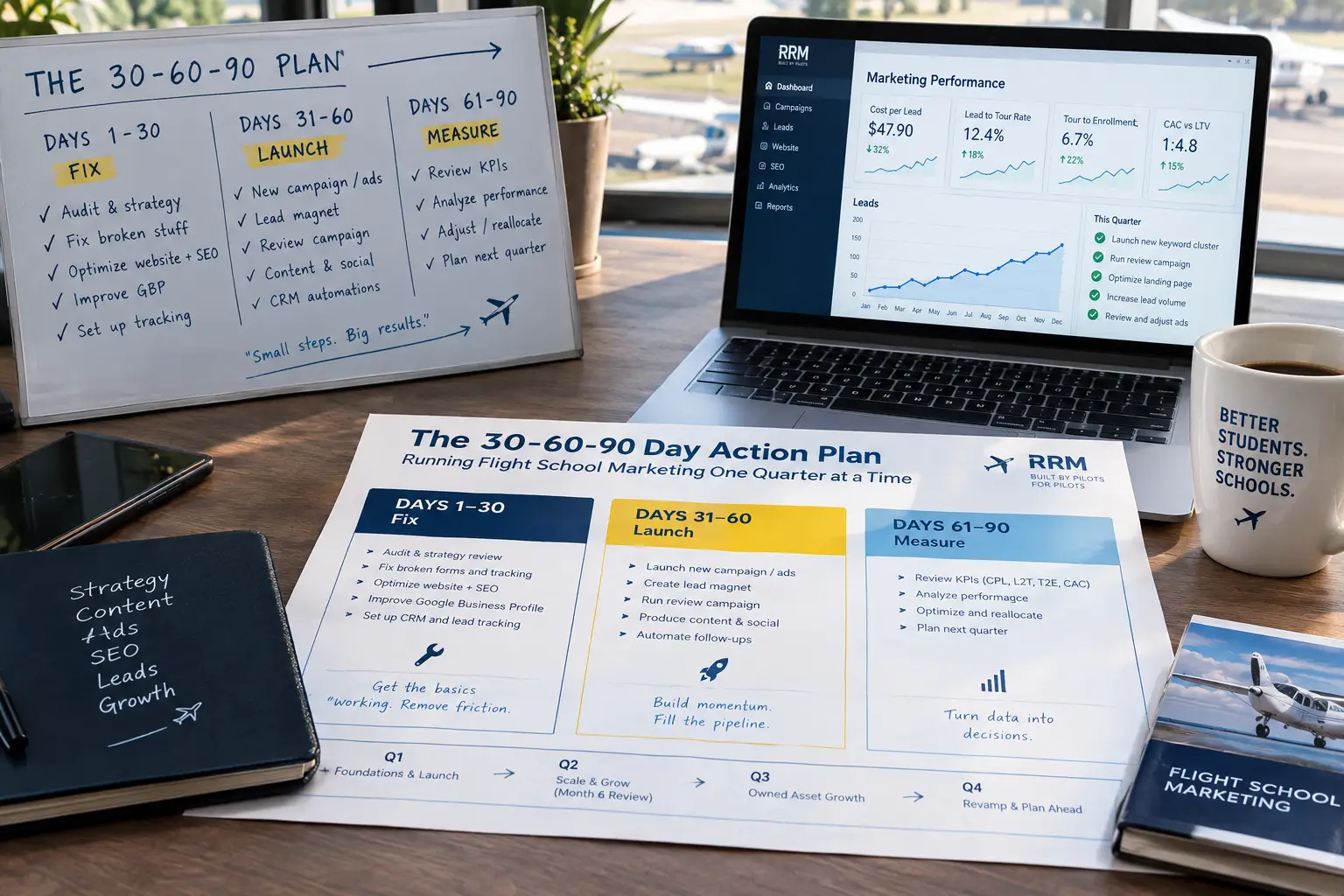 The 30-60-90 Day Action Plan for Flight School Marketing