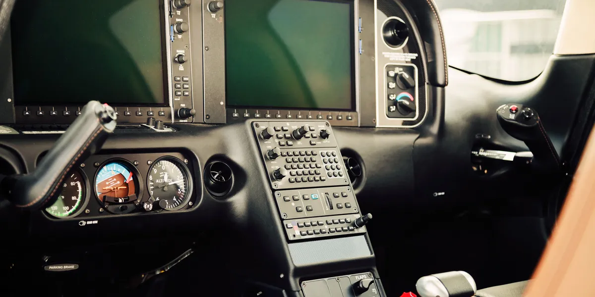 Modern glass cockpit display with advanced avionics systems