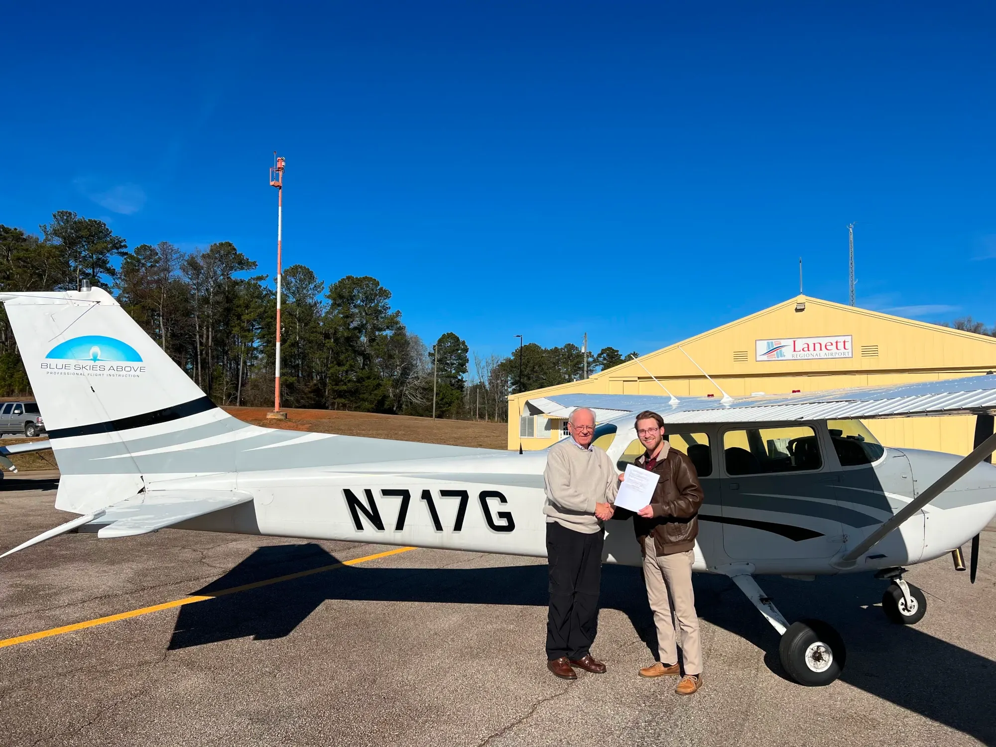 Blue Skies Above checkride pass celebration