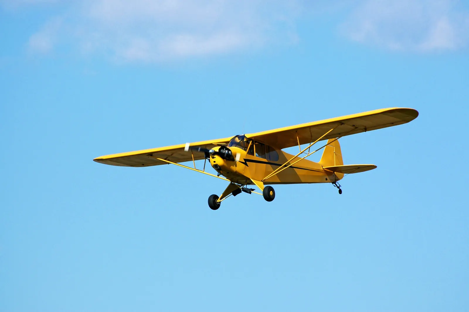 Piper Cub in flight, a classic sport-pilot-eligible aircraft