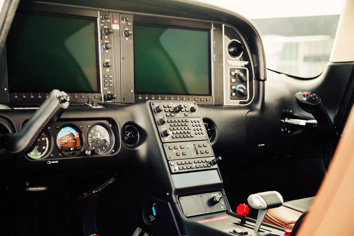Modern glass cockpit display with advanced avionics systems