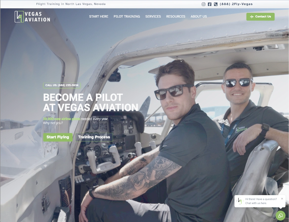 Vegas Aviation Website powered by Right Rudder Marketing